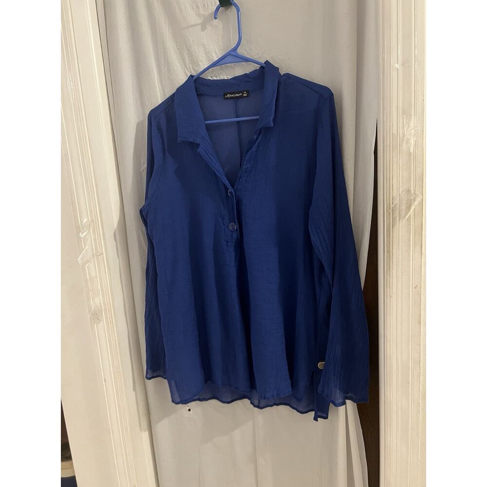 Miracle Suit Blue Crinkle Popover Swim Coverup Sz M Resort Cruise - Picture 2 of 7